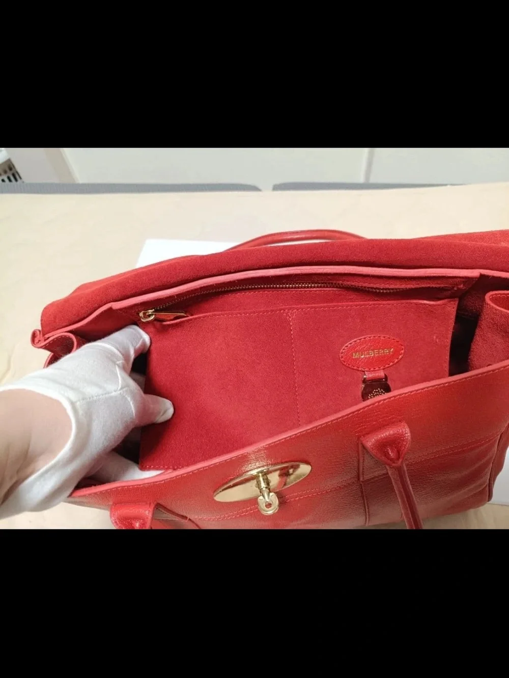 Mulberry Red Leather Top-Handle Satchel with Gold Hardware